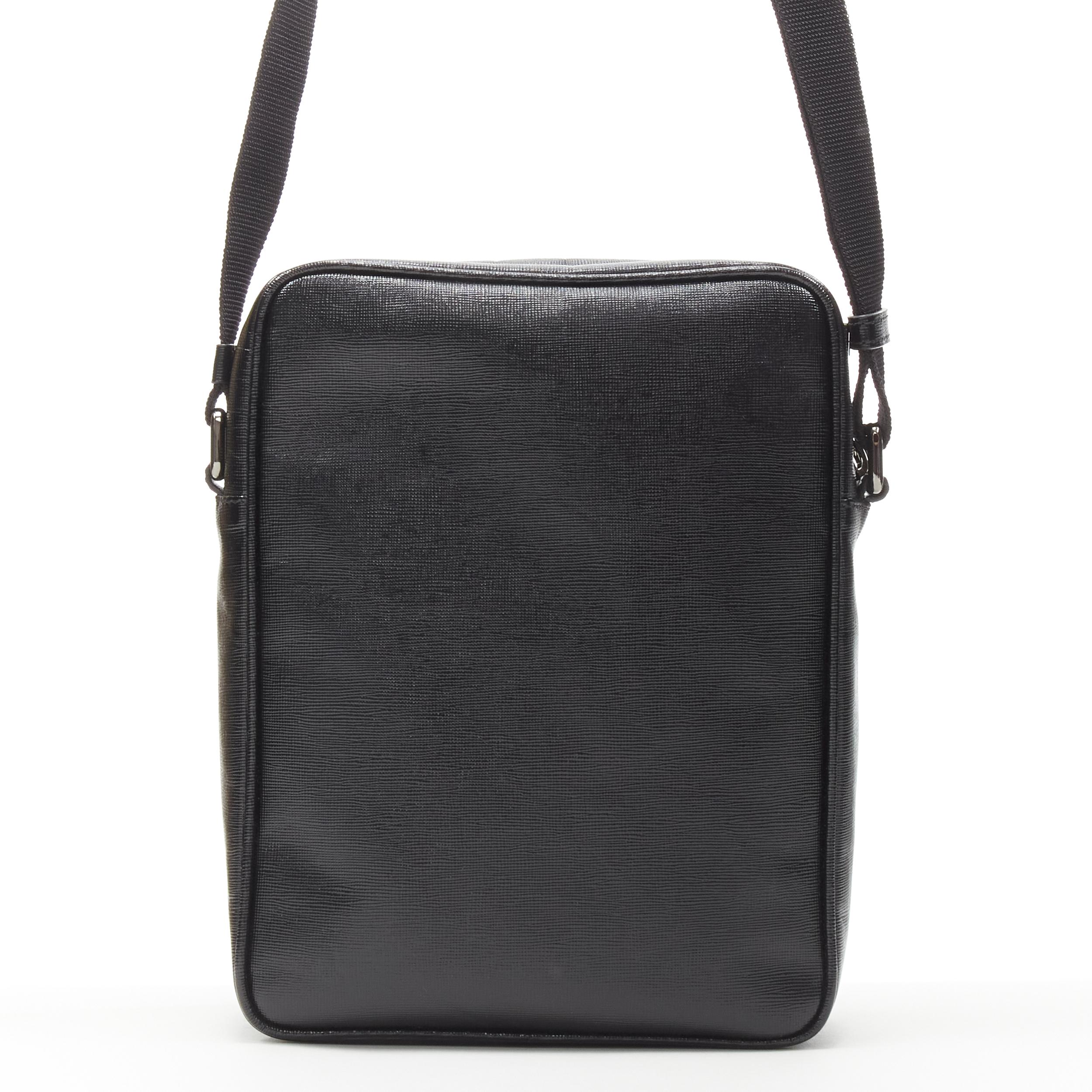 Men's new VERSACE black lacquered saffiano leather silver Medusa messenger bag