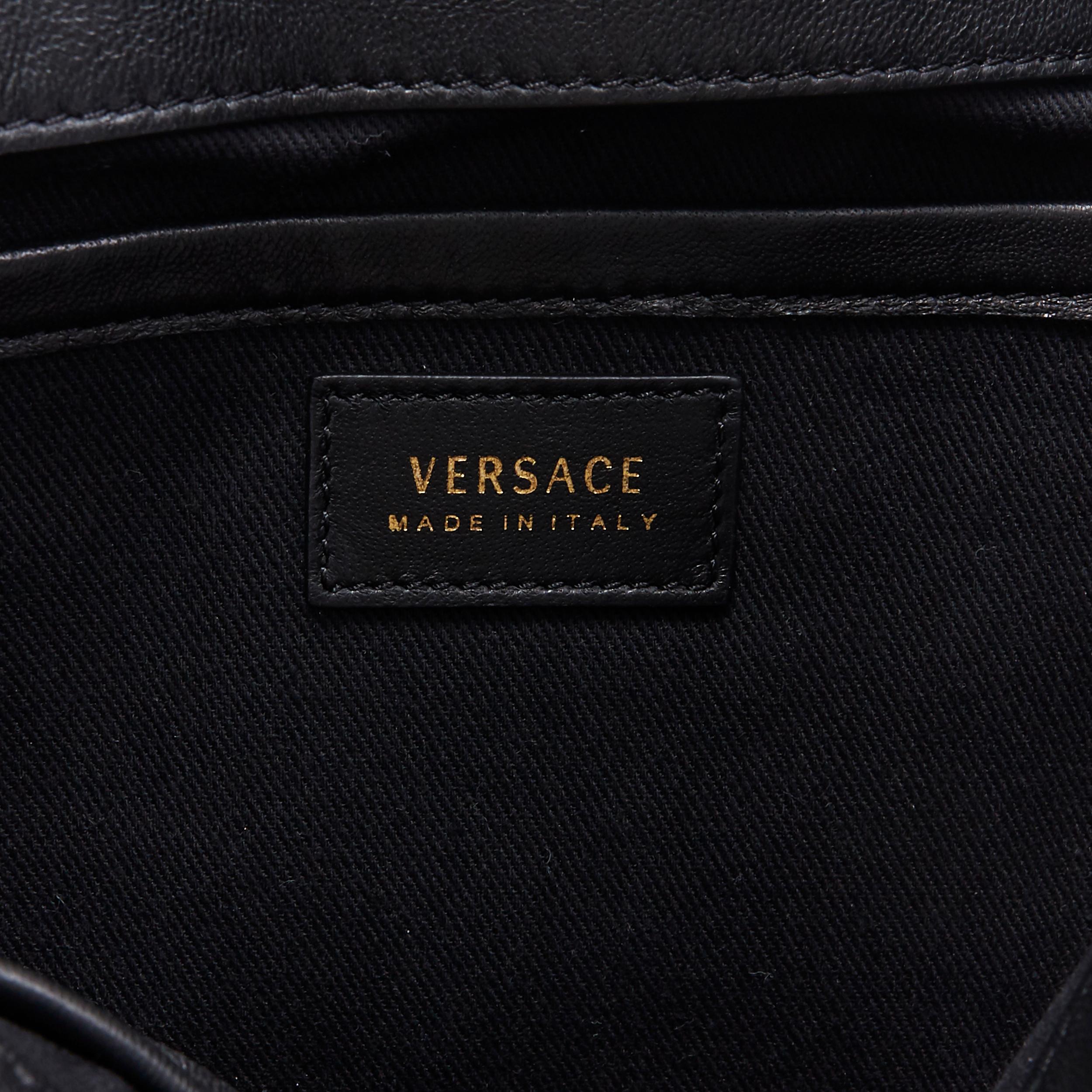new VERSACE black lamb leather Greca stitched Medusa flap large shoulder bag 6