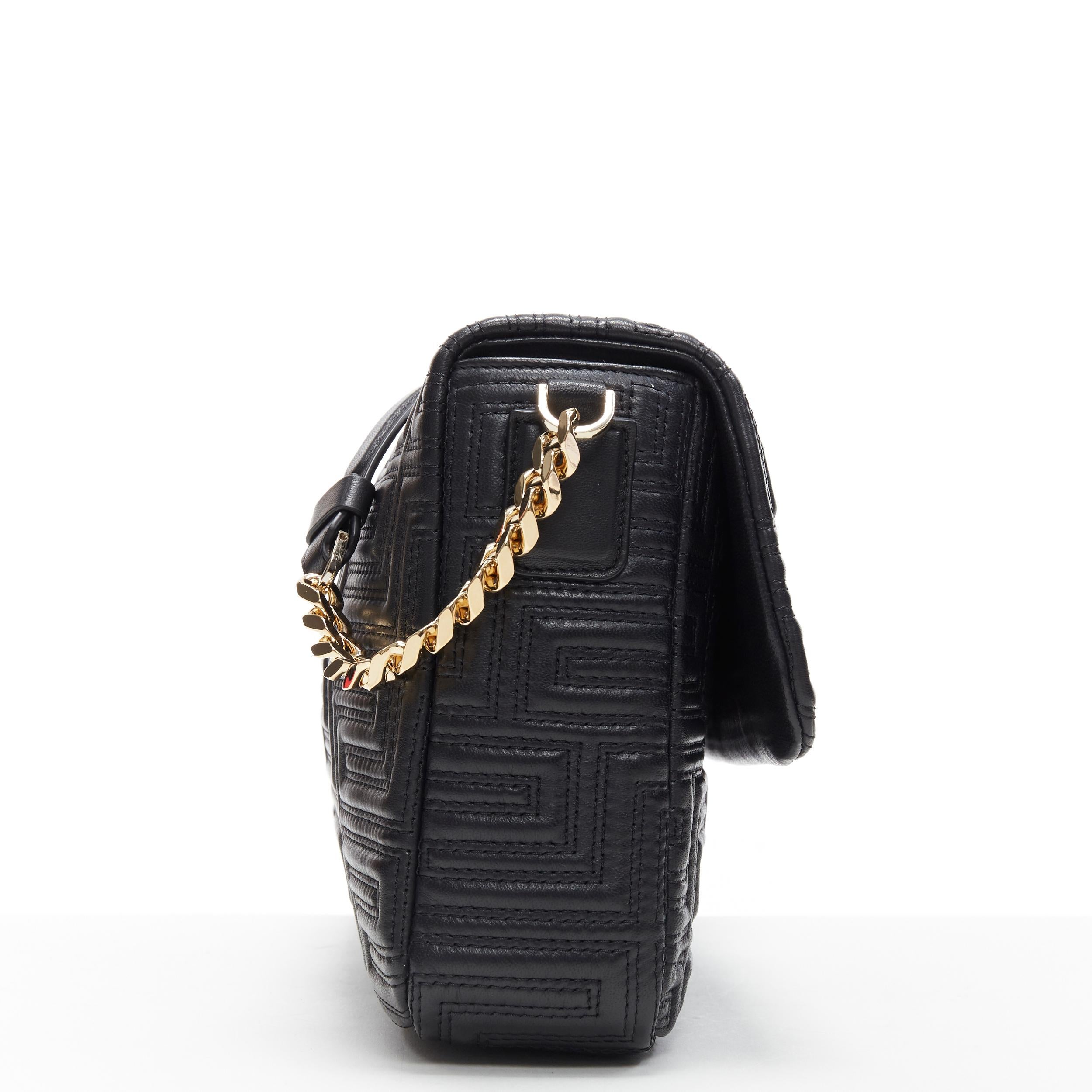 Donna nuova VERSACE borsa a spalla grande in pelle di agnello nera Greca cucita Medusa con patta