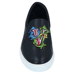 NEW VERSACE BLACK LEATHER and CALFSKIN SNEAKERS with EMBROIDERY 41.5 - 8.5