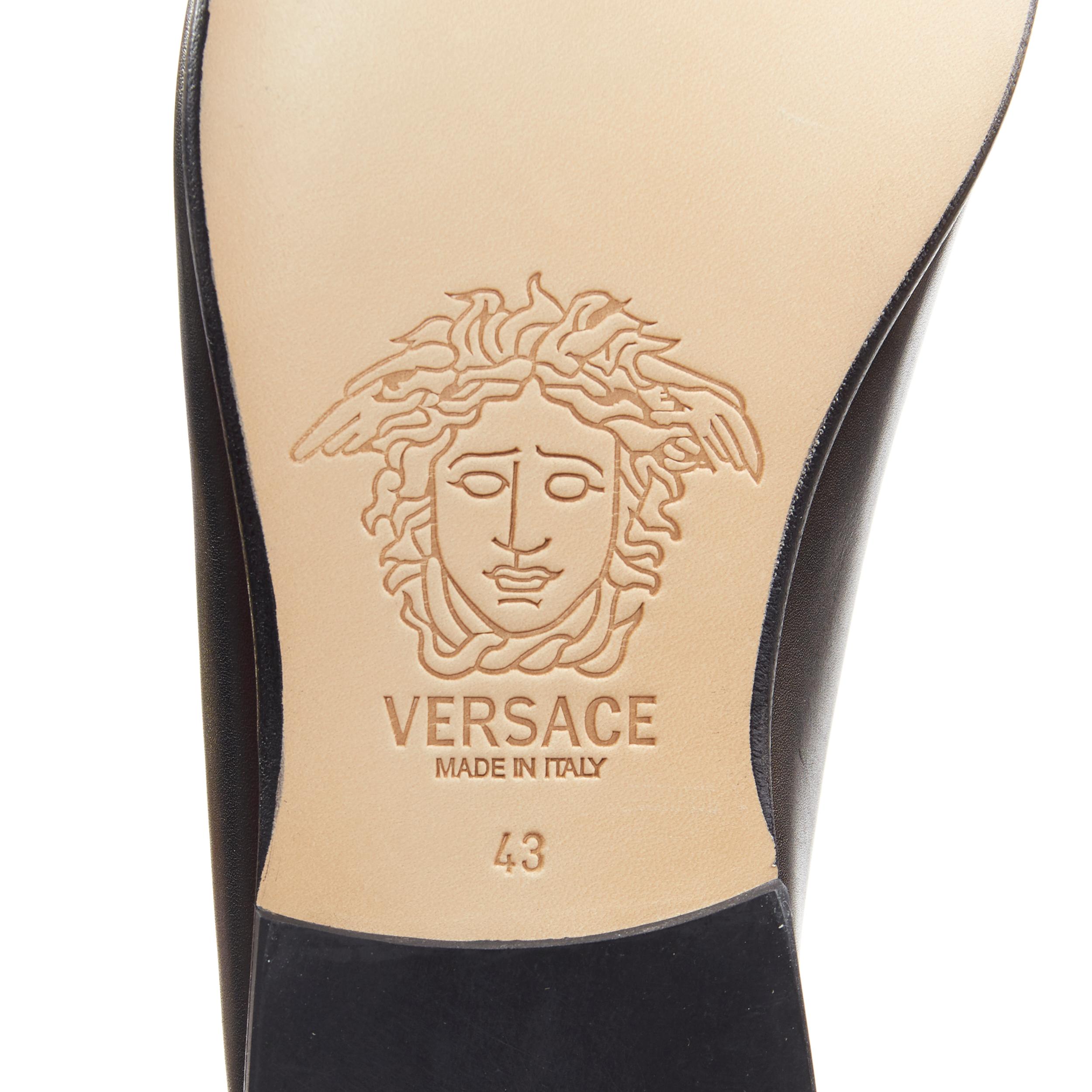 new VERSACE black leather gold Medusa embroidery le smoking slipper loafer EU43 3