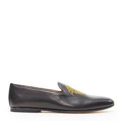 new VERSACE black leather gold Medusa embroidery le smoking slipper loafer EU43