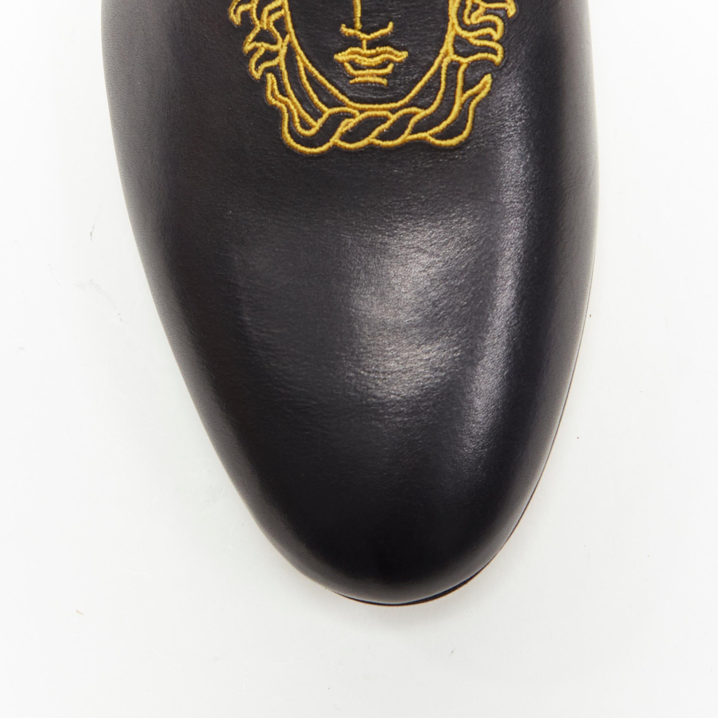 new VERSACE black leather gold Medusa embroidery le smoking slipper loafer EU43 In New Condition In Hong Kong, NT