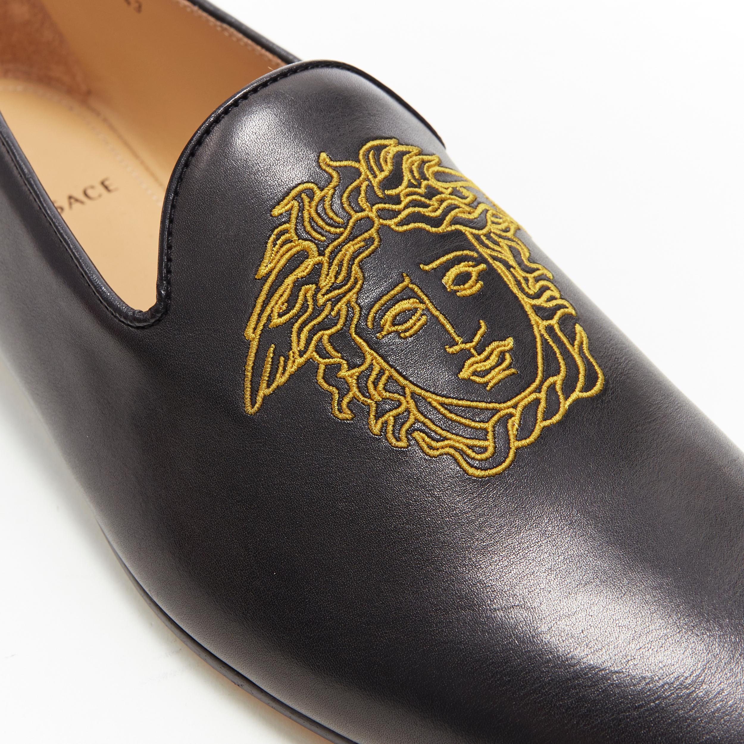 Men's new VERSACE black leather gold Medusa embroidery le smoking slipper loafer EU43