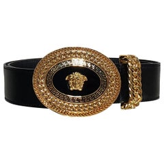 Versace Black Leather Swarovski Crystal 3D Medusa Belt at 1stDibs ...