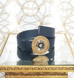NEW VERSACE BLACK LEATHER GOLD PLATED MEDUSA Belt 90/36