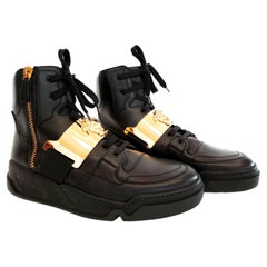 Nouveau VERSACE BLACK LEATHER HIGH TOP SNEAKERS pour HOMMES