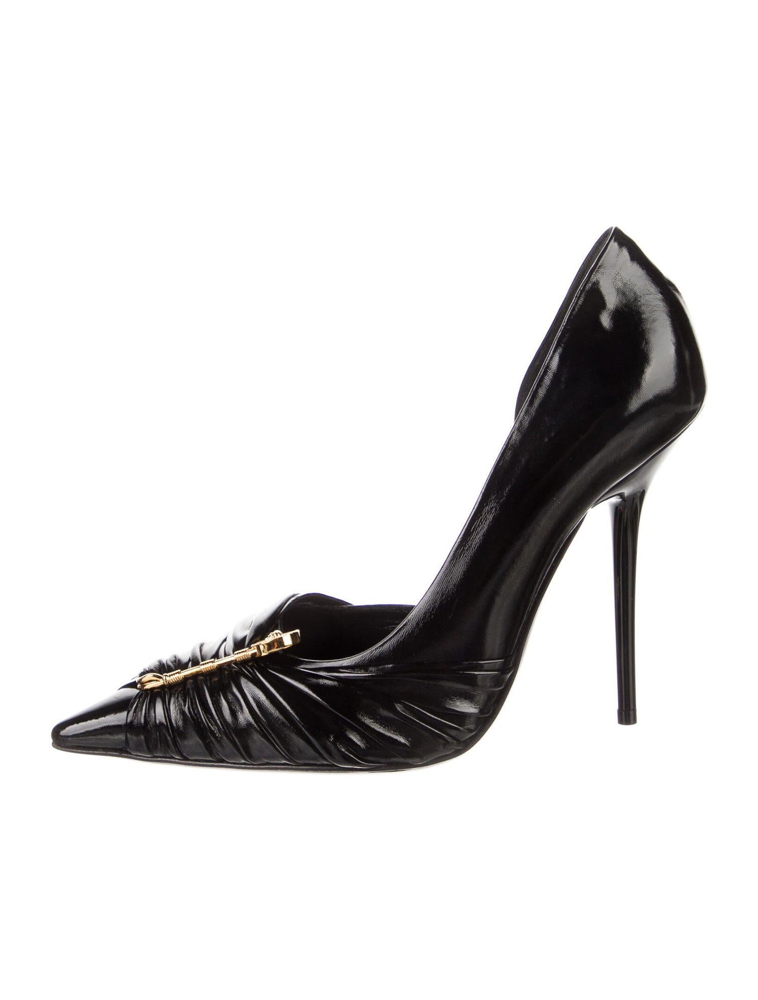 New Versace Black Leather Safety Pin High Heels Shoes Pumps It 41 - US ...