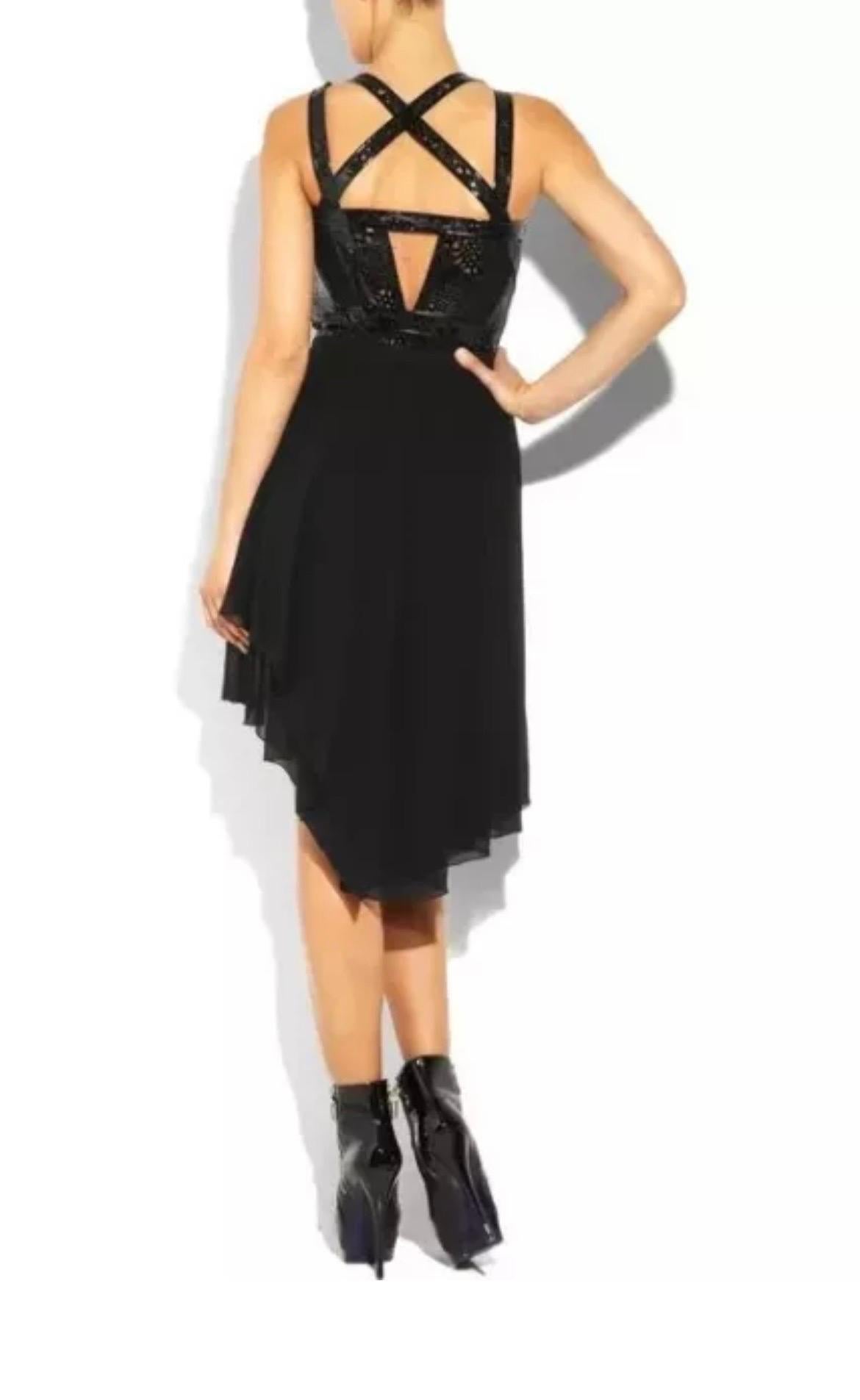 New Versace Black Leather Trimmed Dress 38 In New Condition For Sale In Montgomery, TX