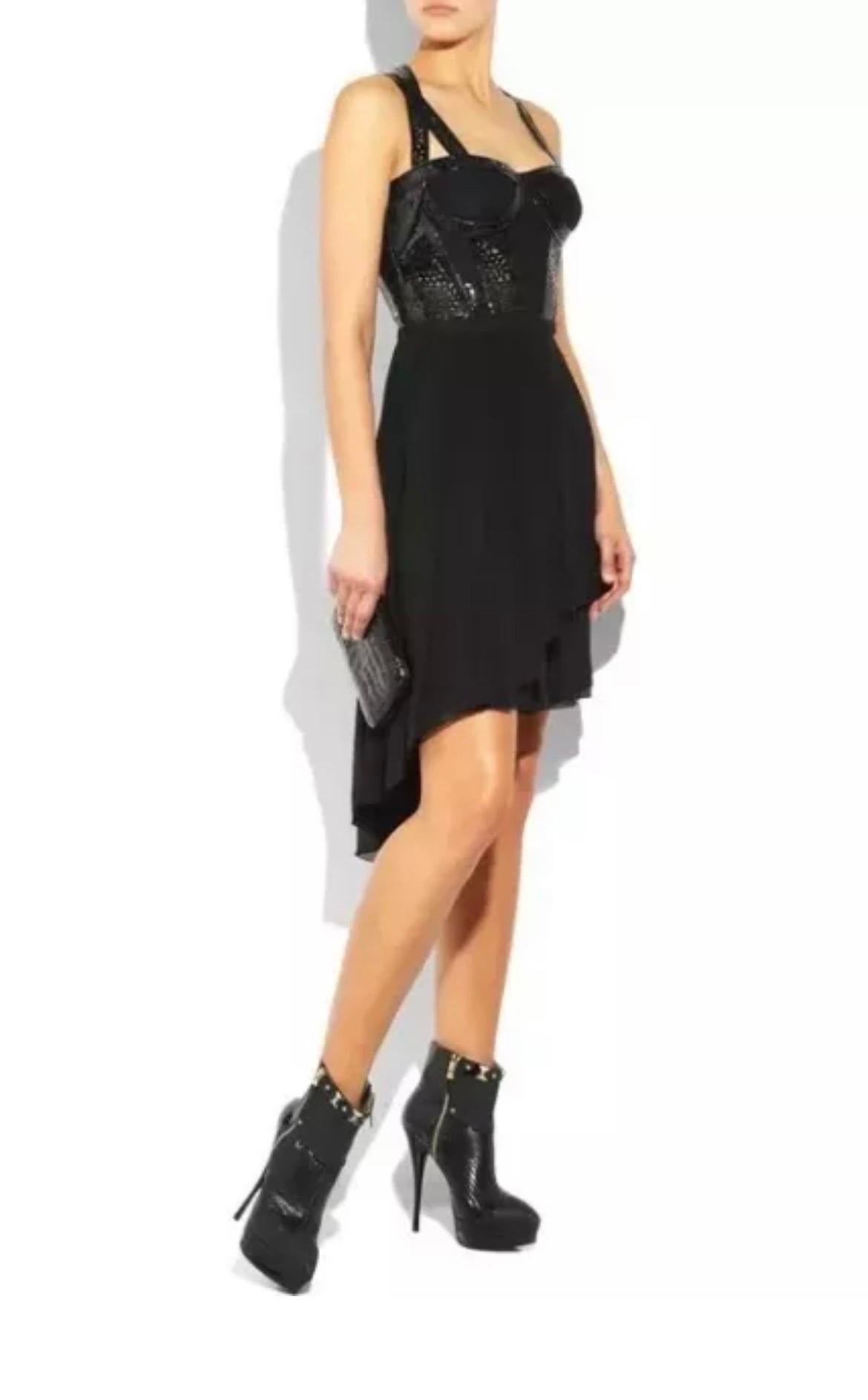 Women's New Versace Black Leather Trimmed Dress 38 For Sale