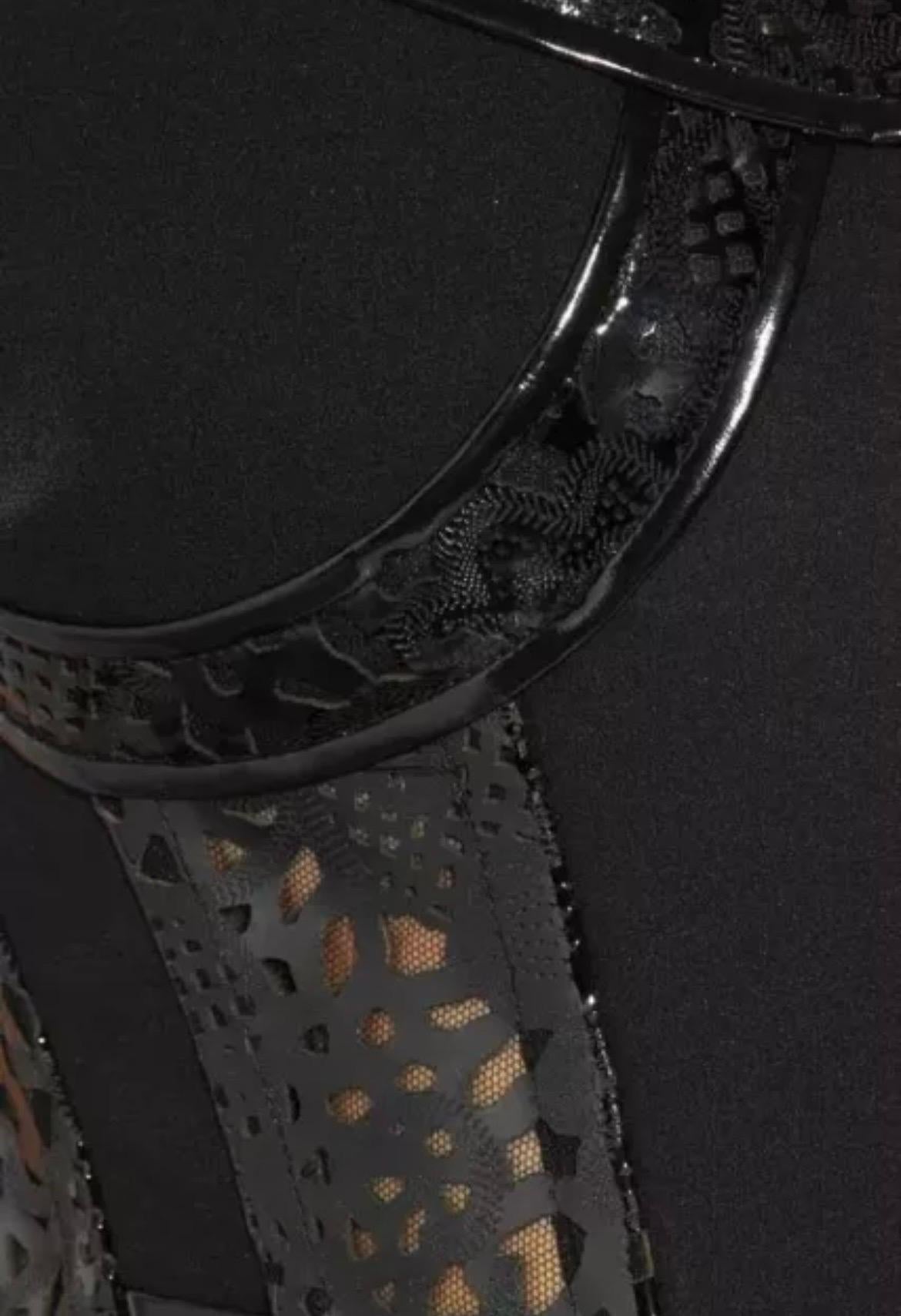 New Versace Black Leather Trimmed Dress 38 For Sale 1