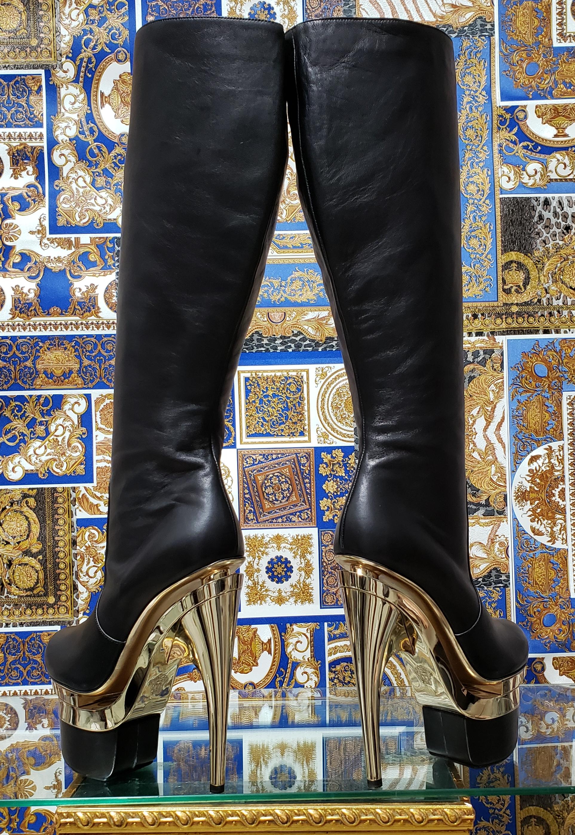 New Versace Black Leather Triple Platform Boots 38 8 For Sale At 1stdibs