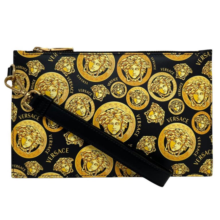 NEW Versace Black Medusa Head Print Leather Clutch Bag For Sale at 1stDibs