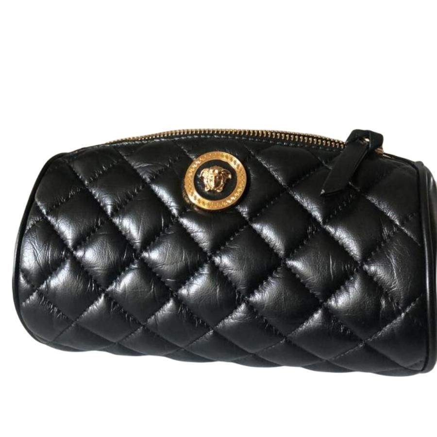 NEU NEW Versace Schwarz Medusa Kopf gesteppt Leder Zylinder Pouch Clutch Tasche im Angebot 4