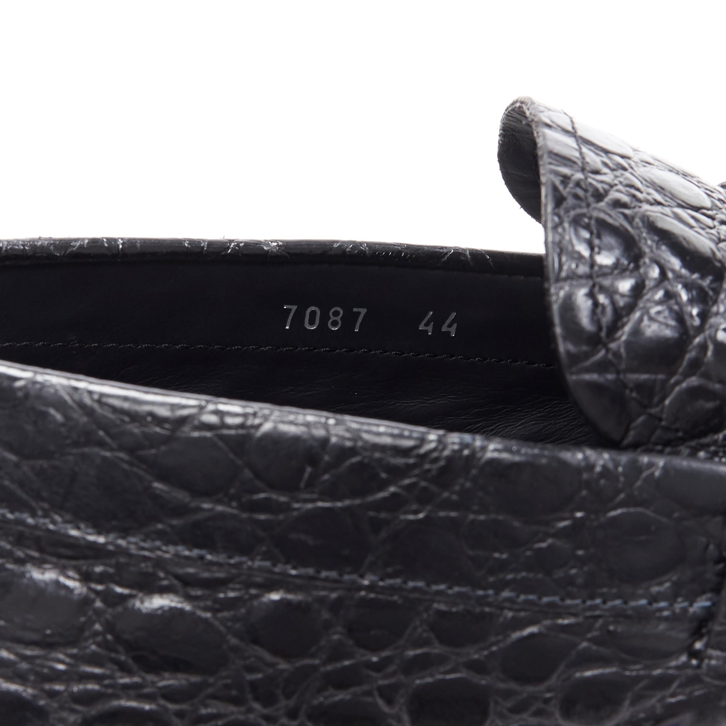 new VERSACE black mock croc leather silver Medusa strapped car shoe loafer EU44 1