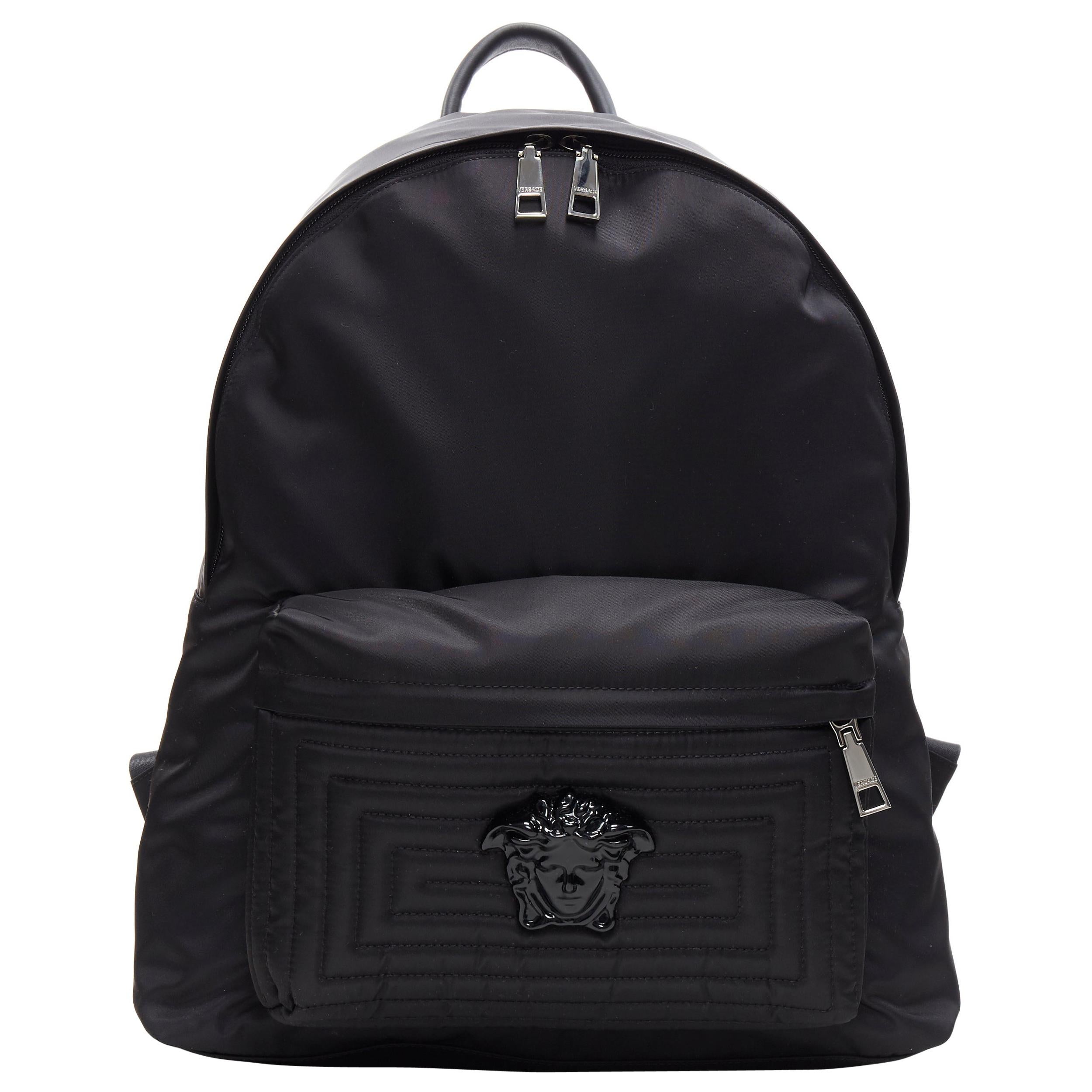 new VERSACE black Palazzo Medusa Greca nylon stitching pocket backpack bag