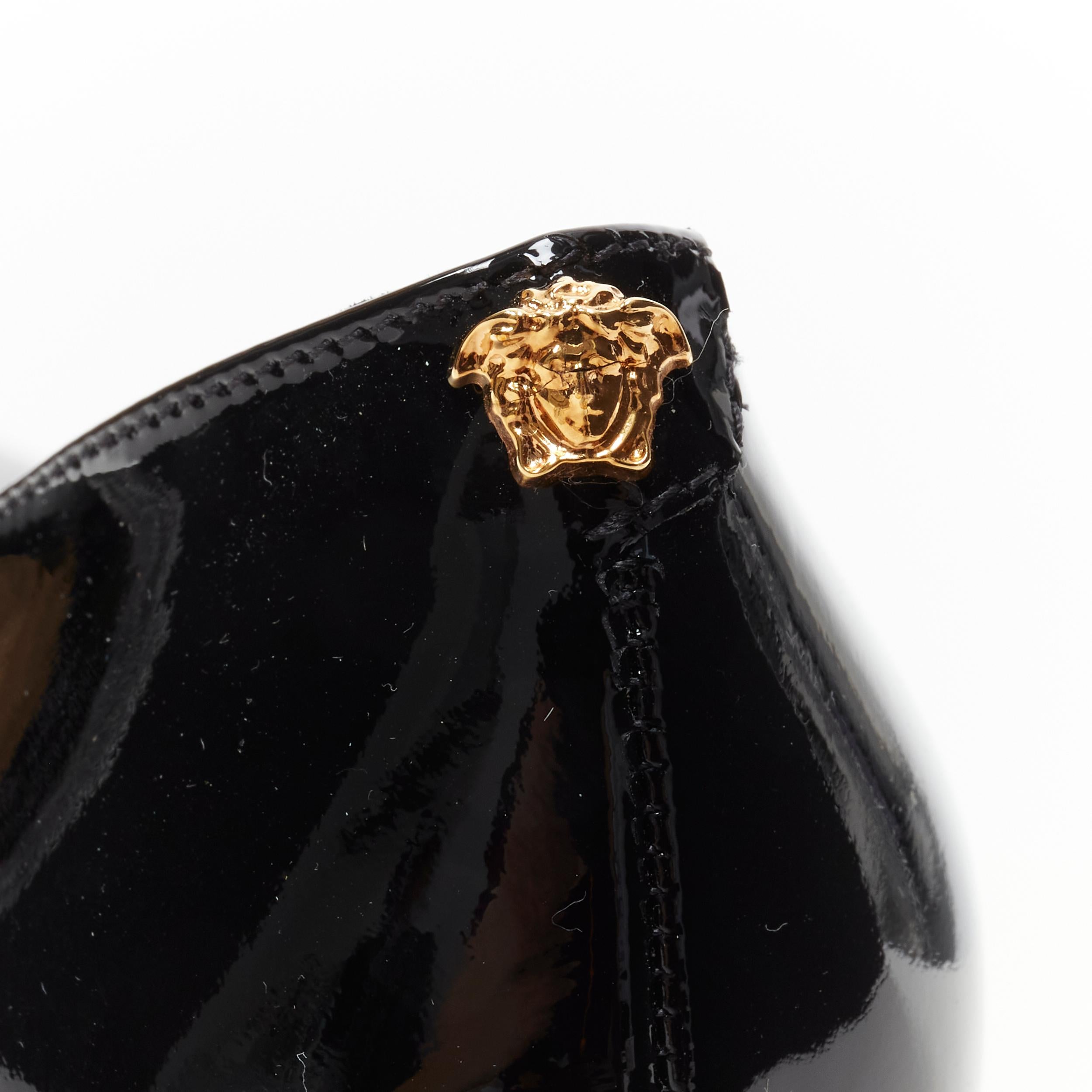 new VERSACE black patent leather gold Medusa stud Barocco print sole pump EU37.5 3