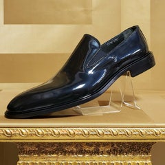 New VERSACE BLACK PATENT LEATHER LOAFER SHOES 44.5 - 11.5