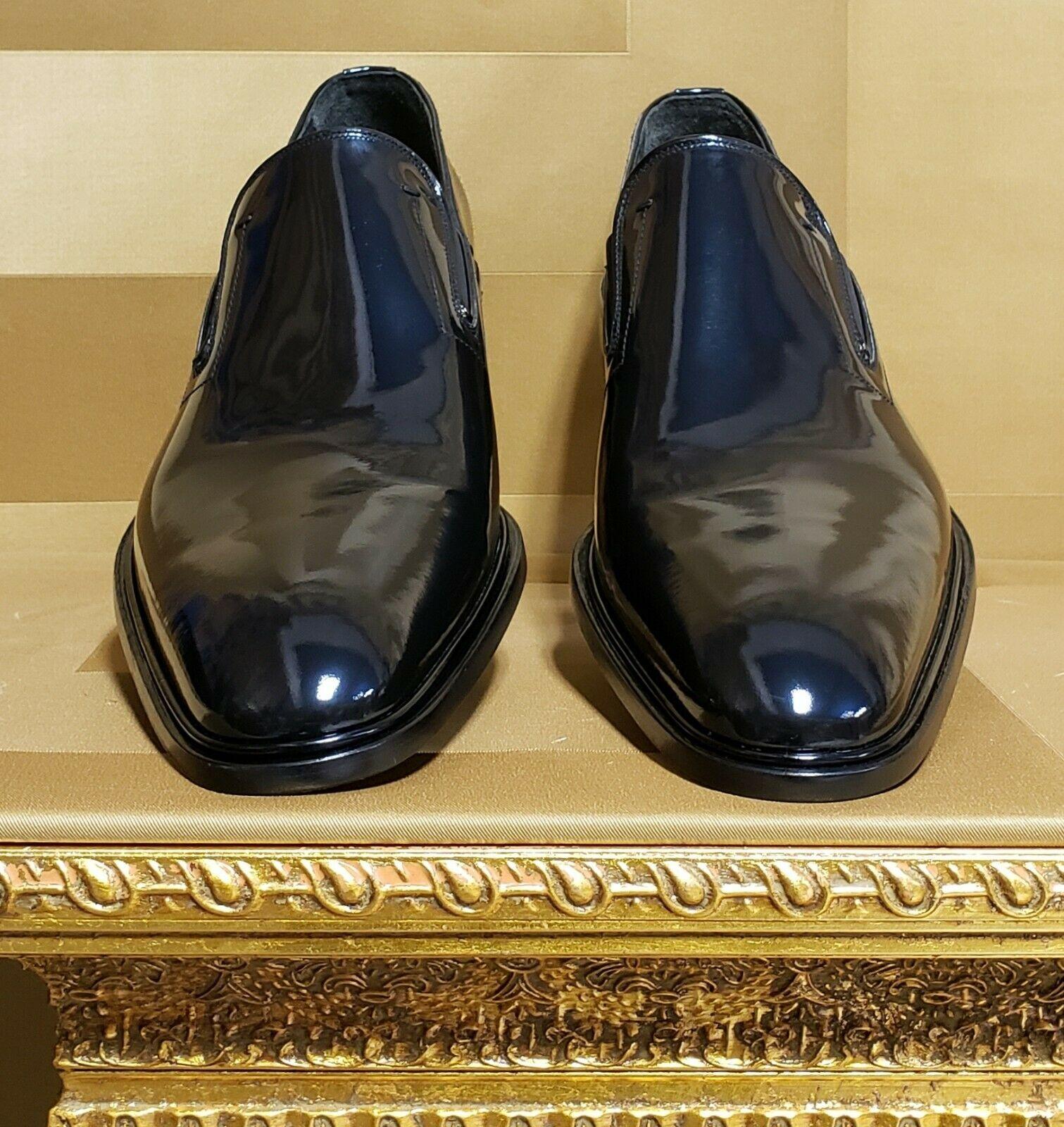 New VERSACE BLACK PATENT LEATHER LOAFER SHOES 44.5 - 11.5 In New Condition For Sale In Montgomery, TX