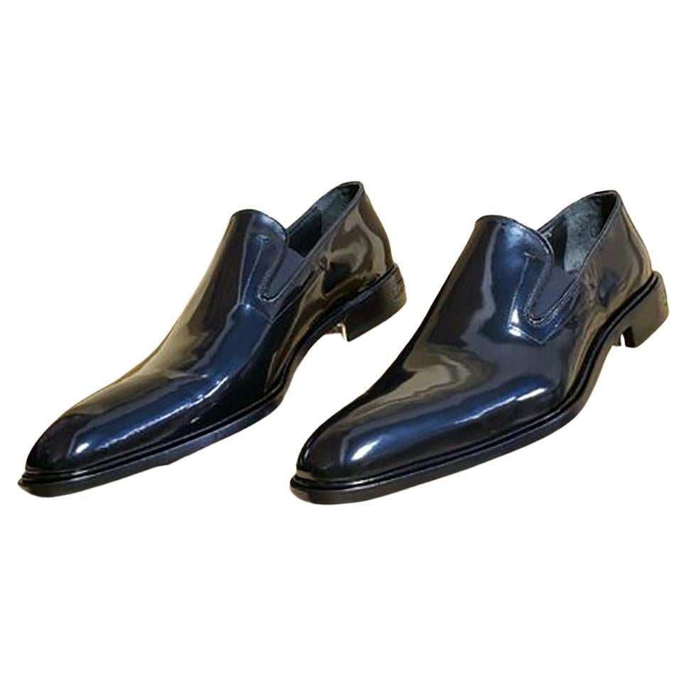 New VERSACE BLACK PATENT LEATHER LOAFER SHOES 44.5 - 11.5 For Sale