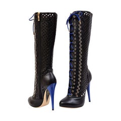 New VERSACE BLACK PERFORATED LEATHER PLATFORM BOOTS 37 - 7