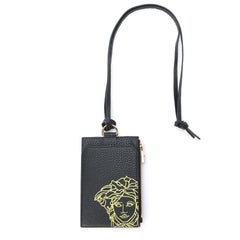 NEW Versace Black Pop Medusa Leather Neck Card Holder Crossbody Bag