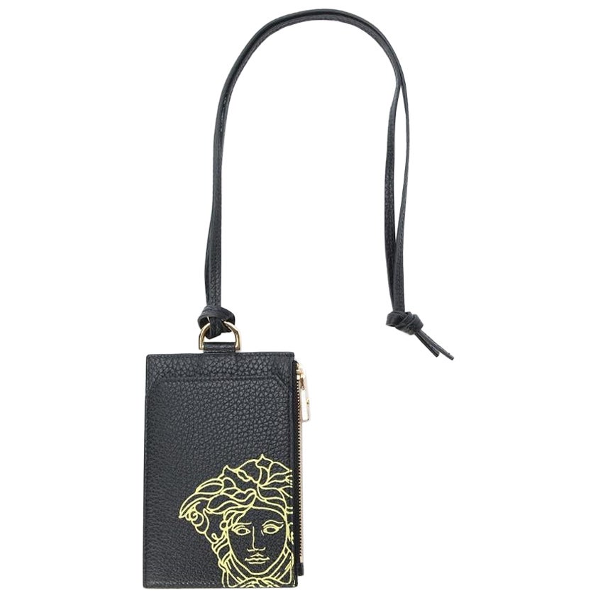 NEW Versace Black Pop Medusa Leather Neck Card Holder Crossbody Bag