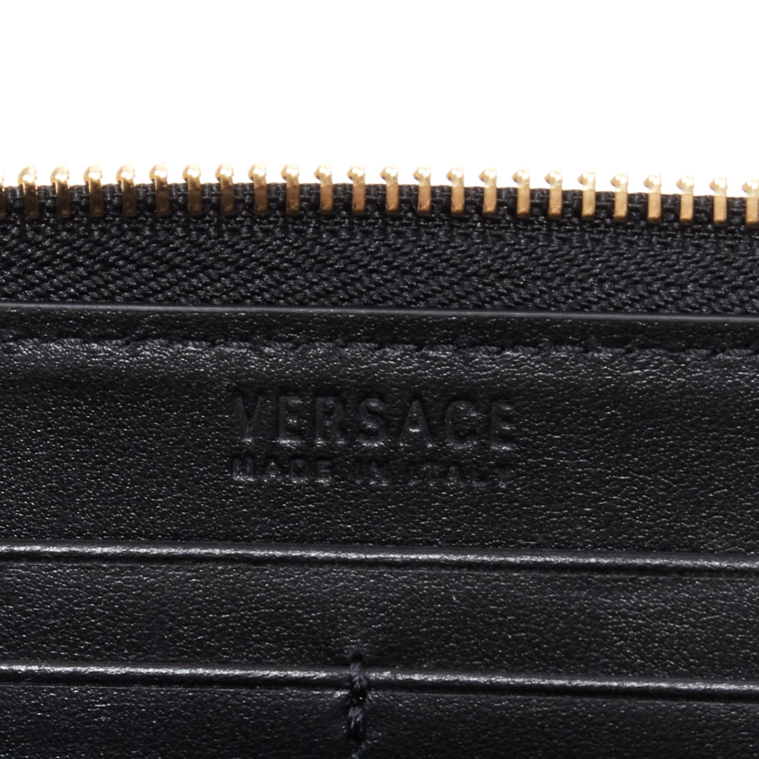 new VERSACE black saffiano leather gold logo V stitch continental long wallet For Sale 4