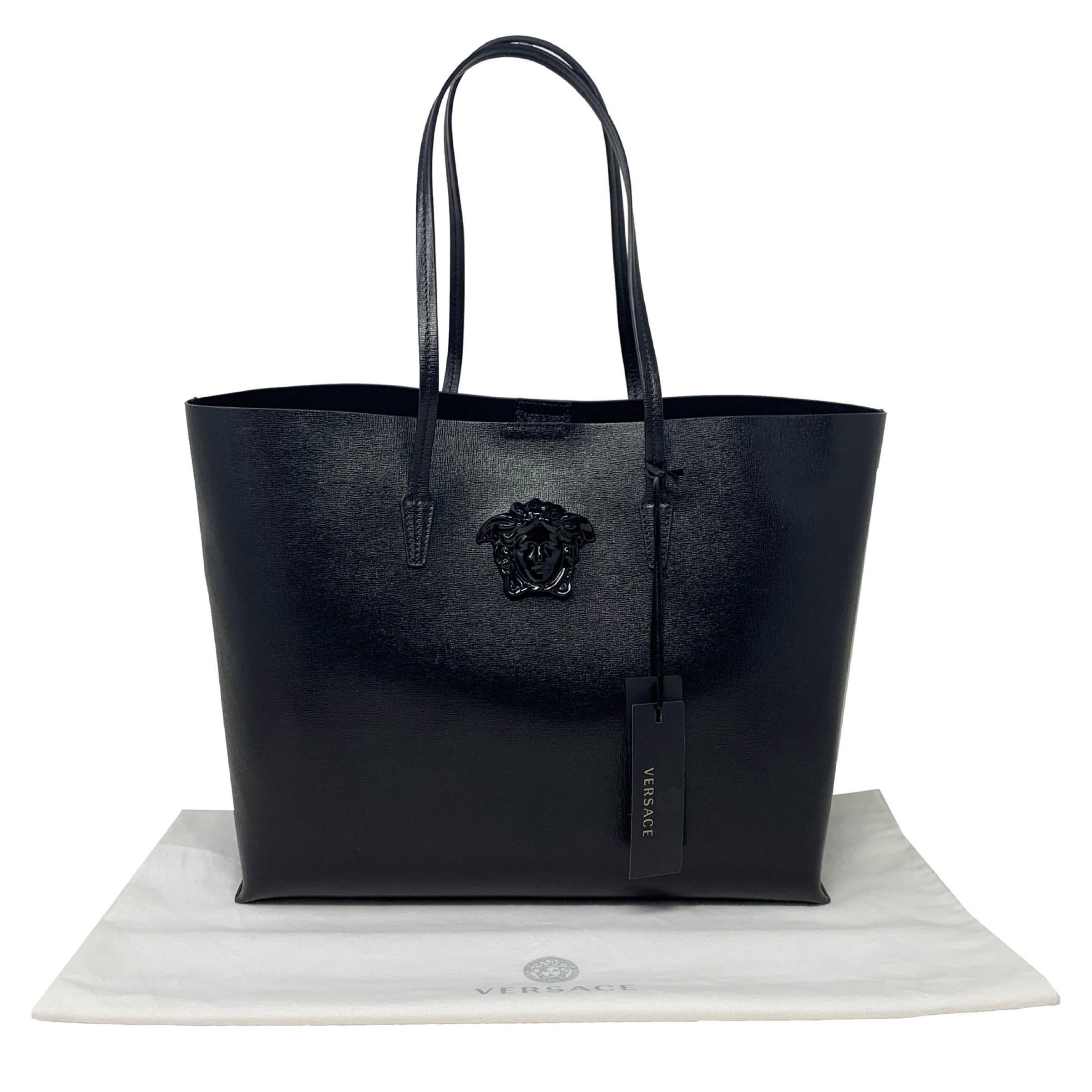NEU Versace Schwarze Saffiano Palazzo Medusa Kopf Leder Shopper Umhängetasche im Angebot 11