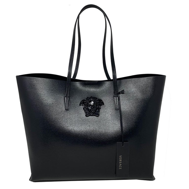 NEU Versace Schwarze Saffiano Palazzo Medusa Kopf Leder Shopper Umhangetasche im Angebot bei 1stDibs