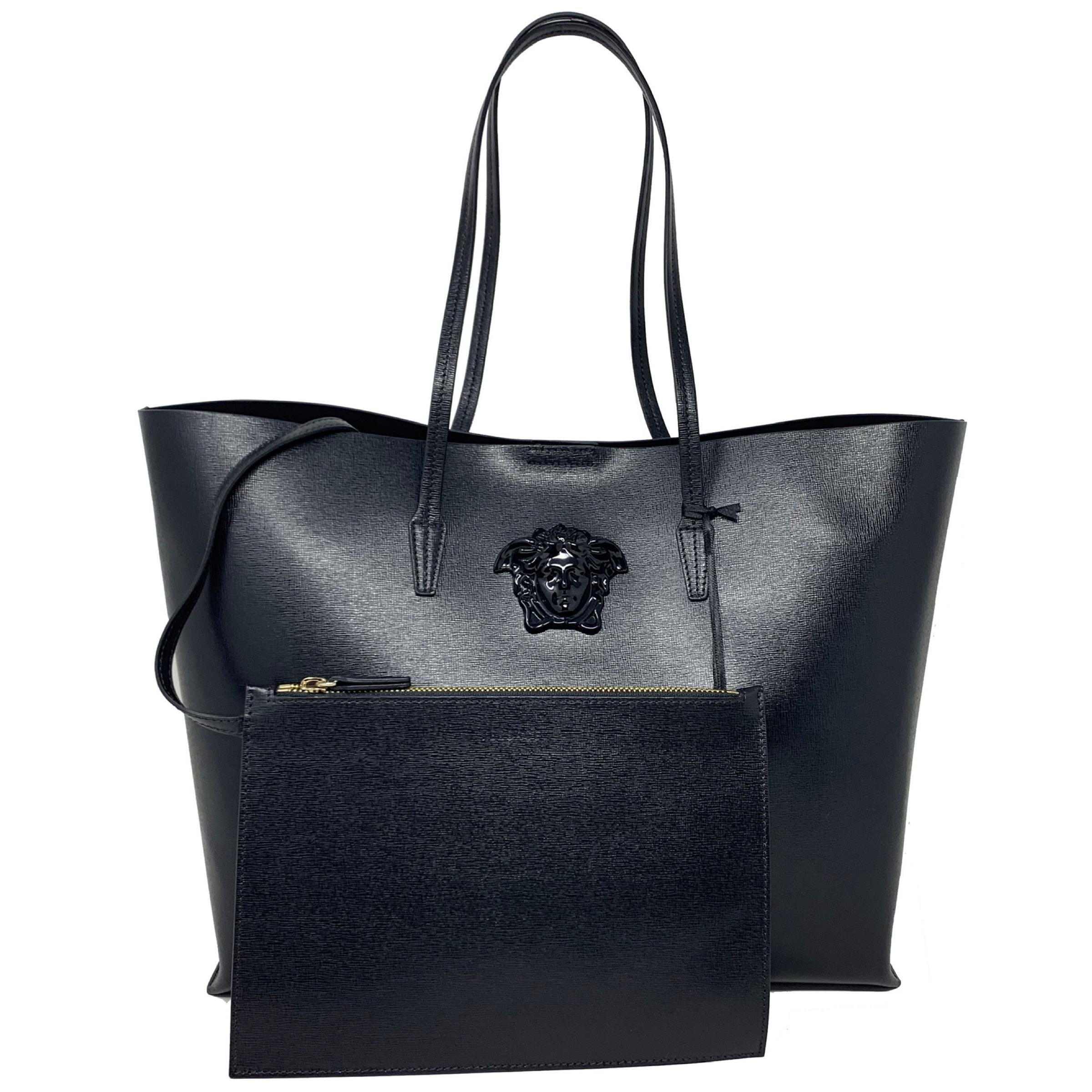 NEU Versace Schwarze Saffiano Palazzo Medusa Kopf Leder Shopper Umhängetasche im Zustand „Neu“ im Angebot in San Marcos, CA