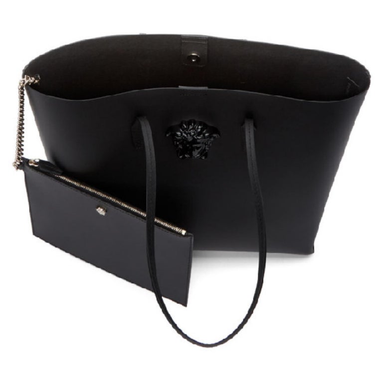 NEW Versace Black Saffiano Palazzo Medusa Head Leather Shopper