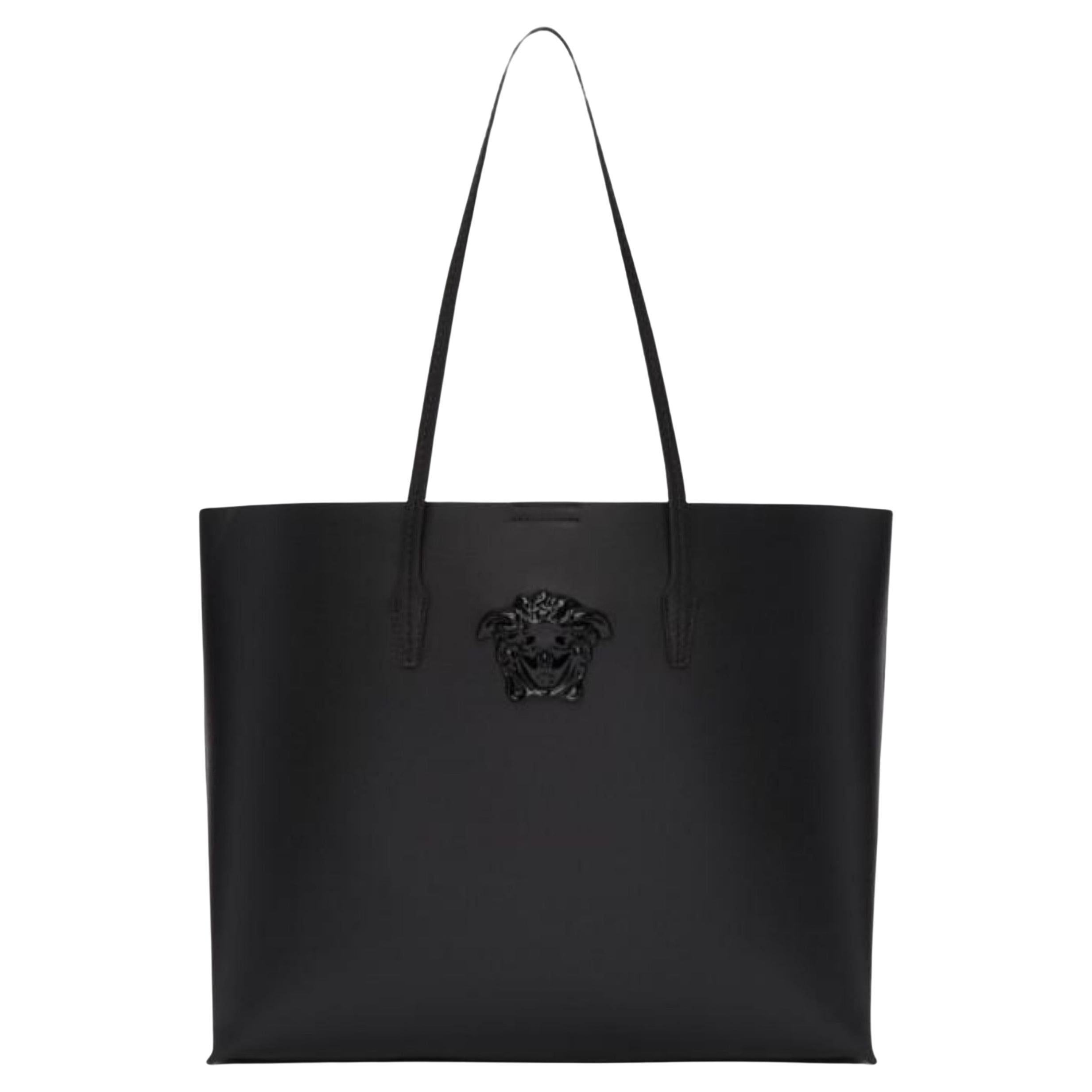 NEW Versace Black Saffiano Palazzo Medusa Head Leather Shopper Tote ...