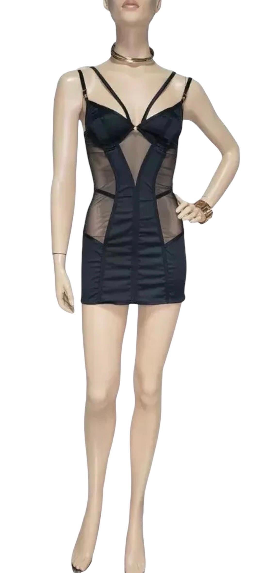 Donna New Versace Abito Negligee in raso nero XS in vendita