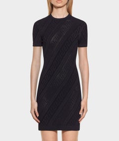 New Versace Black Seamless Fitted Stretch Knit Greek Key Dress