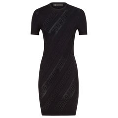 New Versace Black Seamless Fitted Stretch Knit Greek Key Dress 