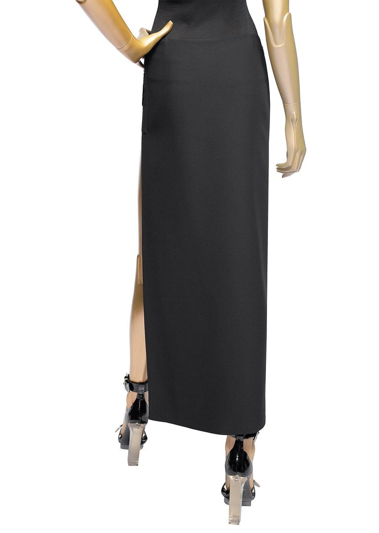 New Versace Black Silk Cut-Out Open Thigh Maxi Skirt at 1stDibs