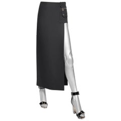 New Versace Black Silk Cut-Out Open Thigh Maxi Skirt 