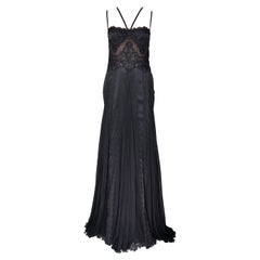Fall 2003/2004 VINTAGE VERSACE BLACK SILK DRESS GOWN W/SHEER LACE Bodice 