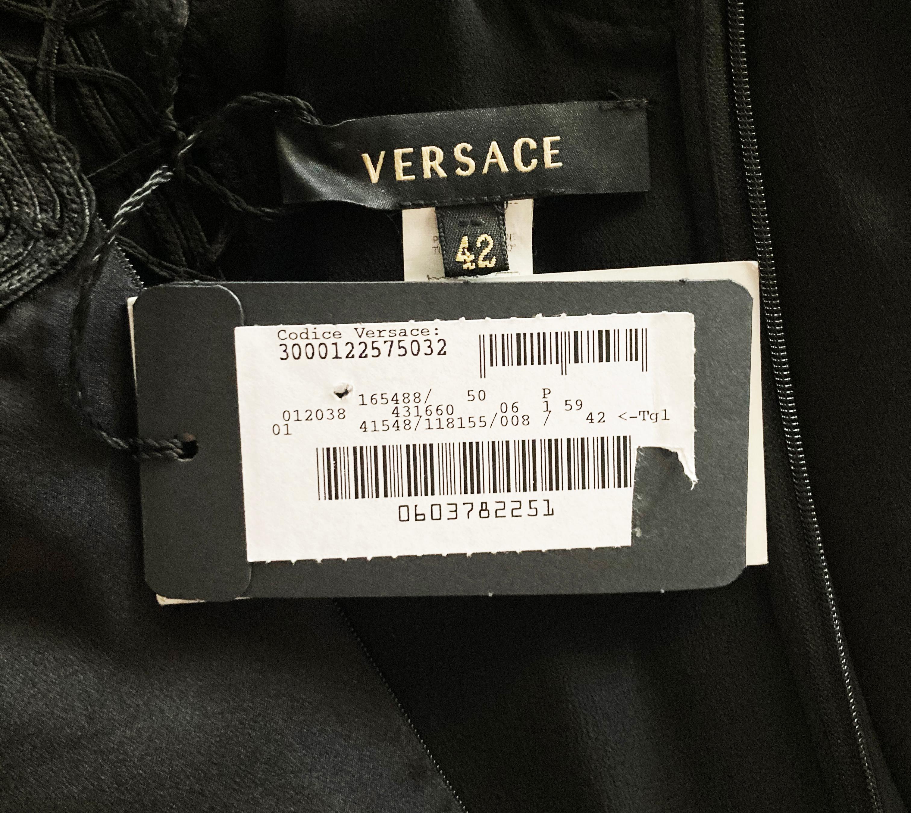 NEW VERSACE BLACK SILK MACRAME LONG DRESS Gown 42 - 6 For Sale 8