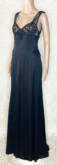 NEW VERSACE BLACK SILK MACRAME LONG DRESS Gown 42 - 6