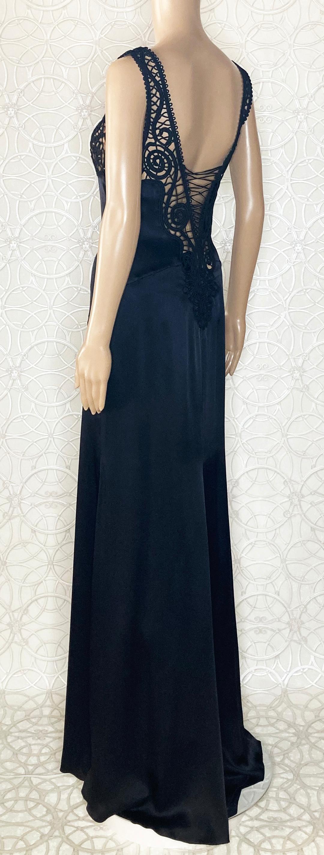 Black NEW VERSACE BLACK SILK MACRAME LONG DRESS Gown 42 - 6 For Sale