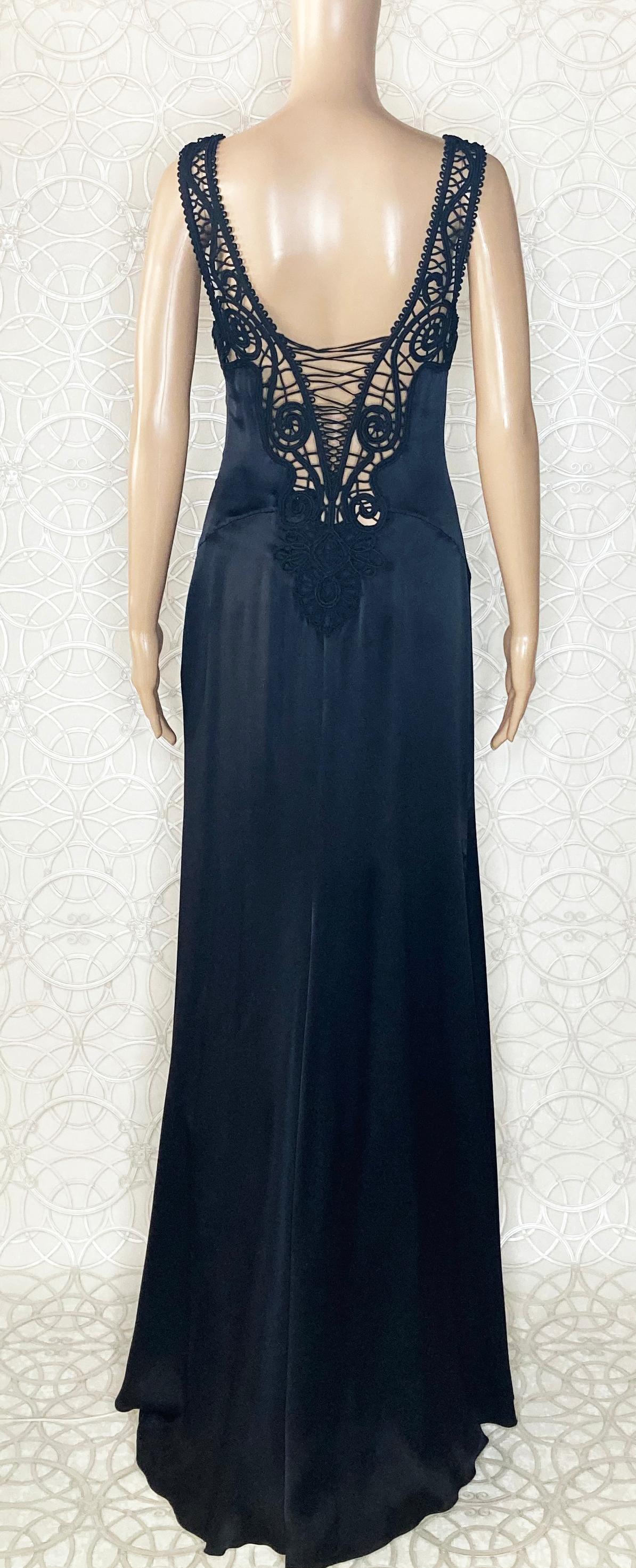 Women's NEW VERSACE BLACK SILK MACRAME LONG DRESS Gown 42 - 6 For Sale