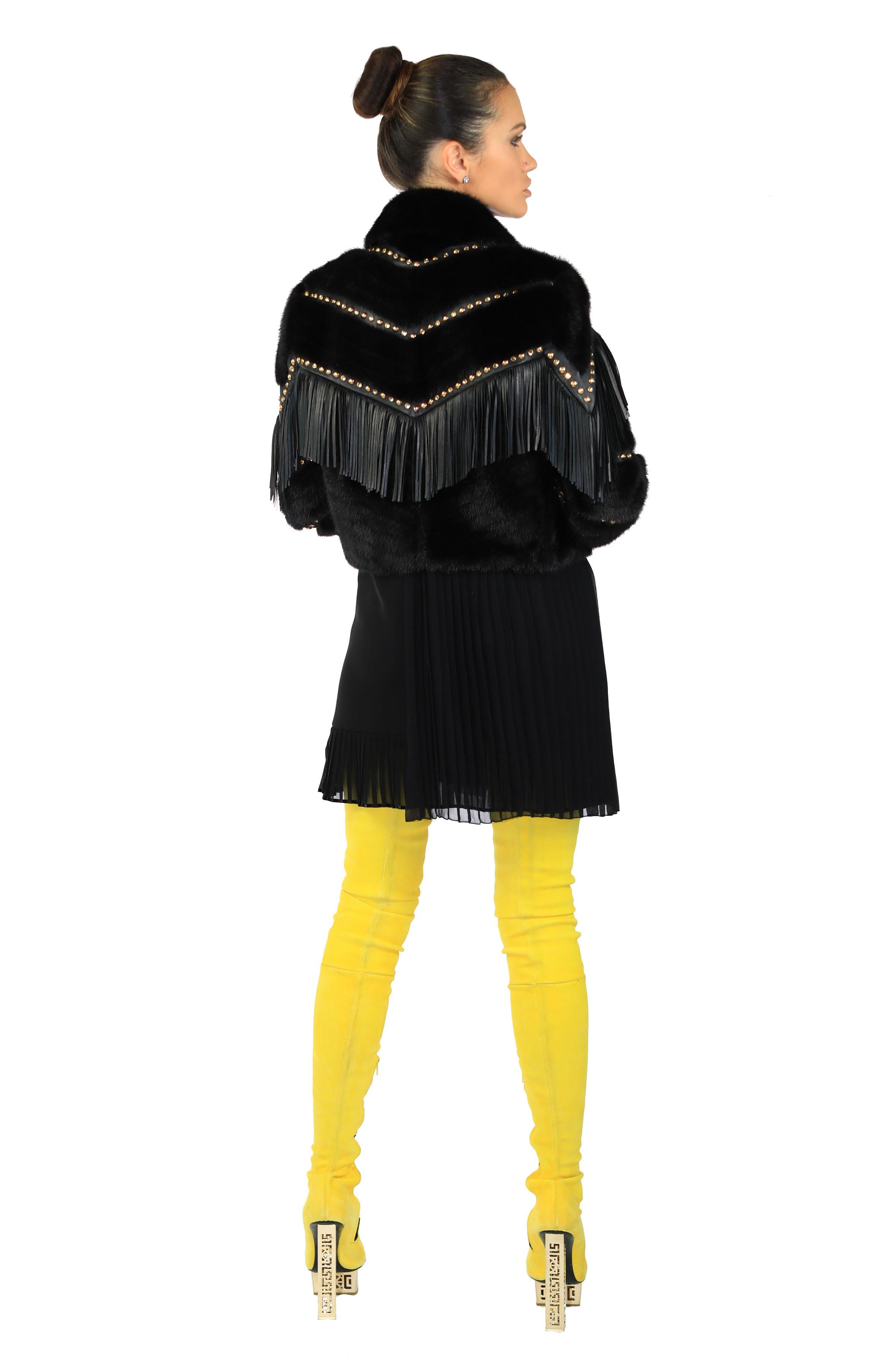 New Versace Black Silk Mini Dress with Lace and Metal Mesh For Sale 7