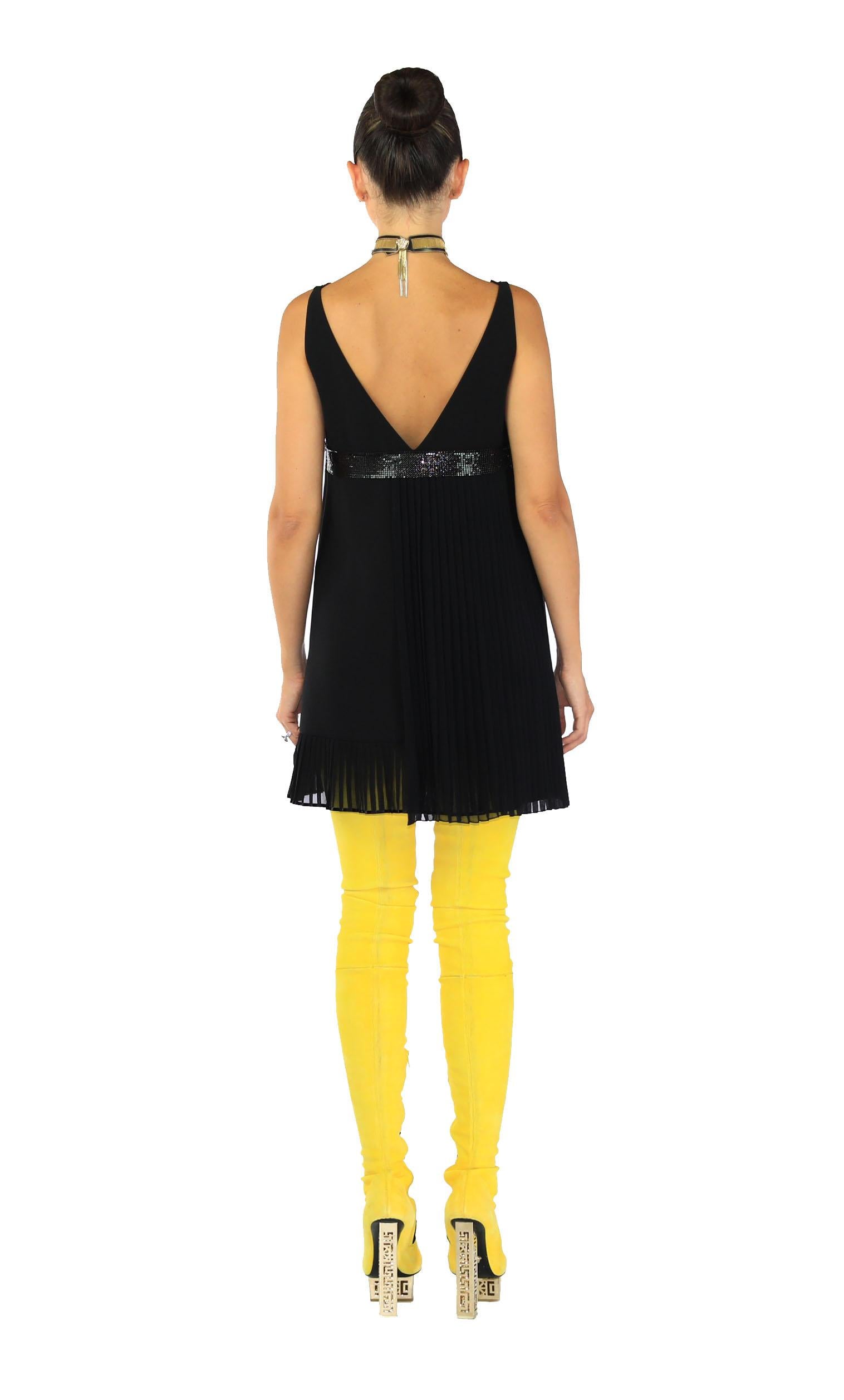 New Versace Black Silk Mini Dress with Lace and Metal Mesh For Sale 3