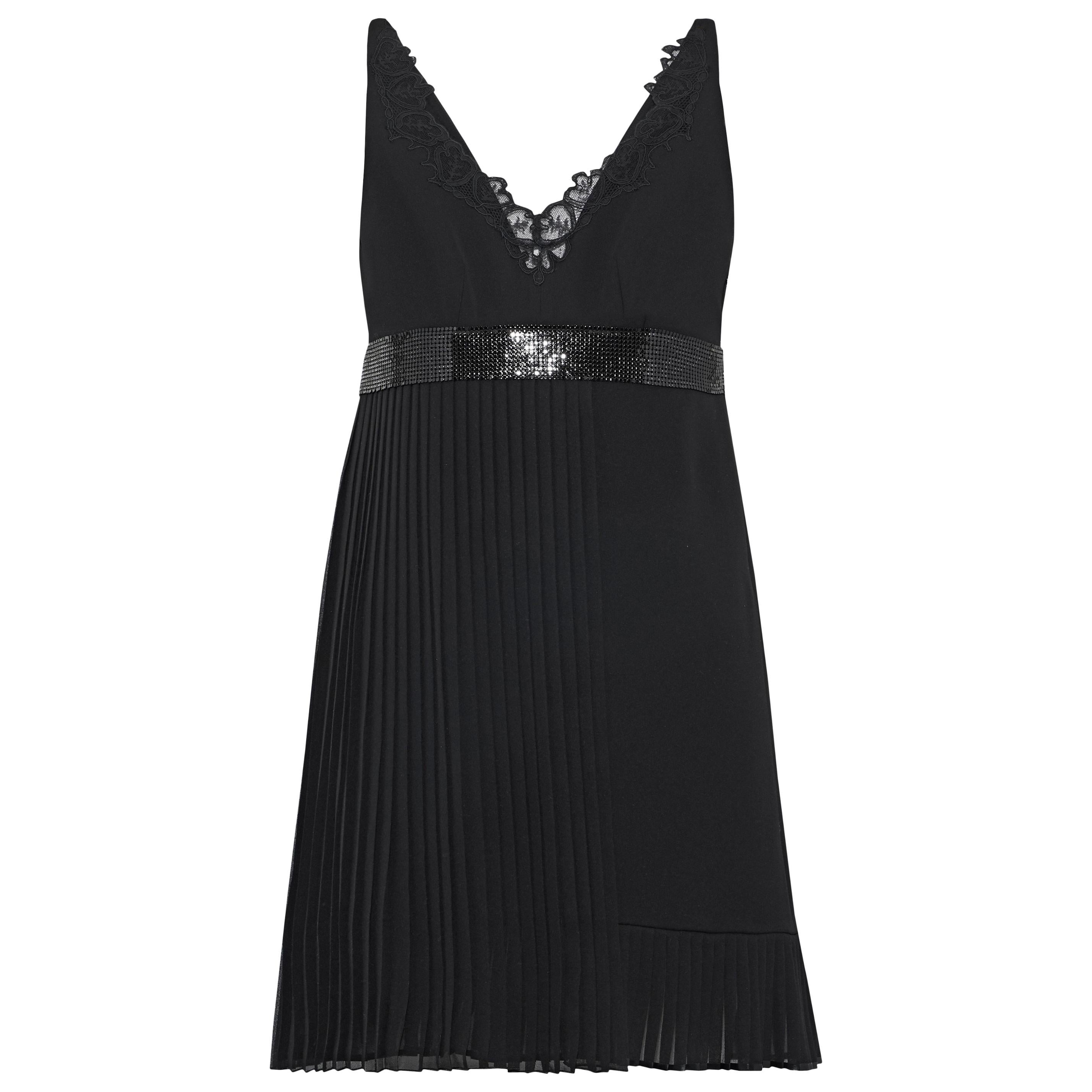 New Versace Black Silk Mini Dress with Lace and Metal Mesh  For Sale