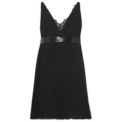 New Versace Black Silk Mini Dress with Lace and Metal Mesh 