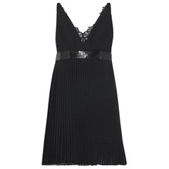 New Versace Black Silk Mini Dress with Lace and Metal Mesh