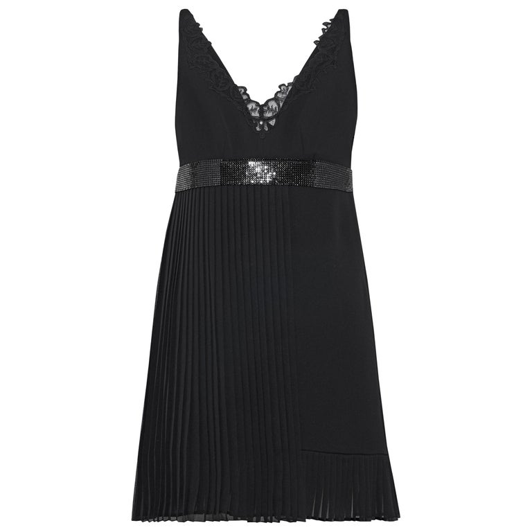 New Versace Black Silk Mini Dress with Lace and Metal Mesh For Sale at ...