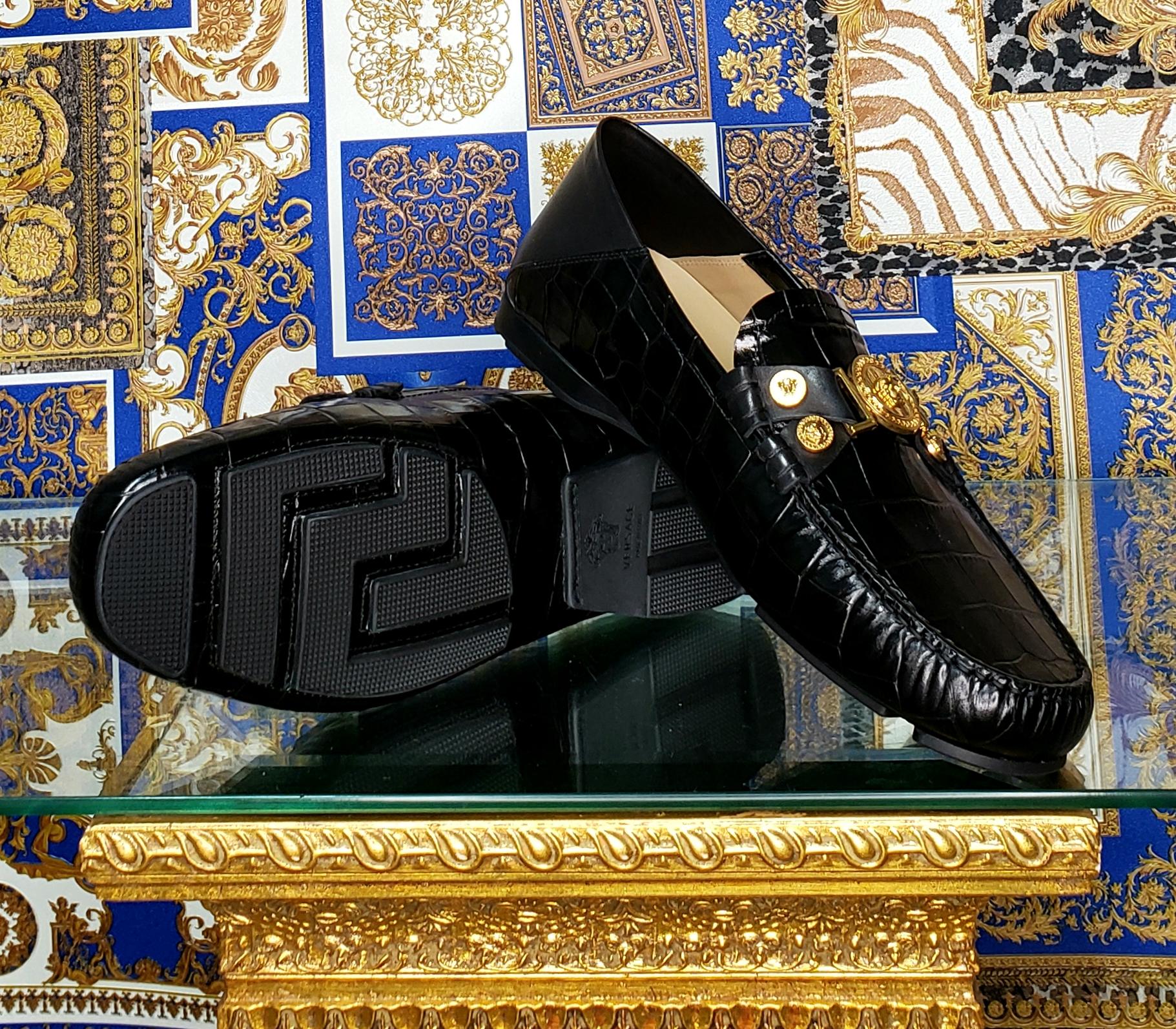 versace black stamped crocodile shoes